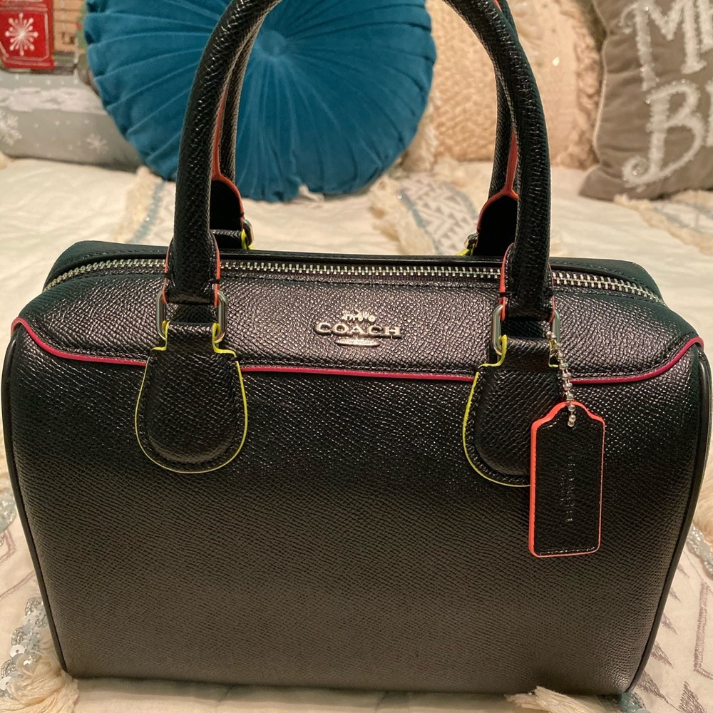 Coach black leather contrast trim medicine bag